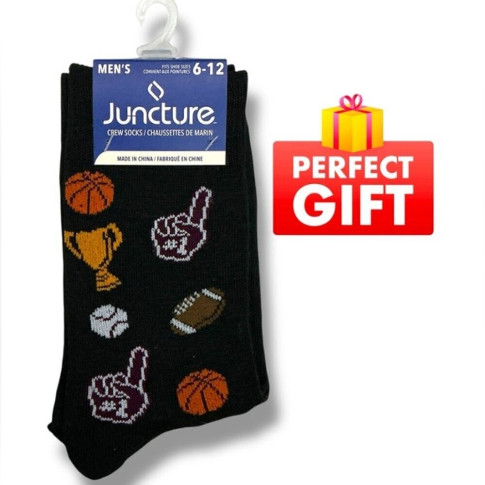 Sports Themed Crew Socks Mens Novelty Print Black Unisex OS Shoe Size 6-12 New - Picture 3 of 13